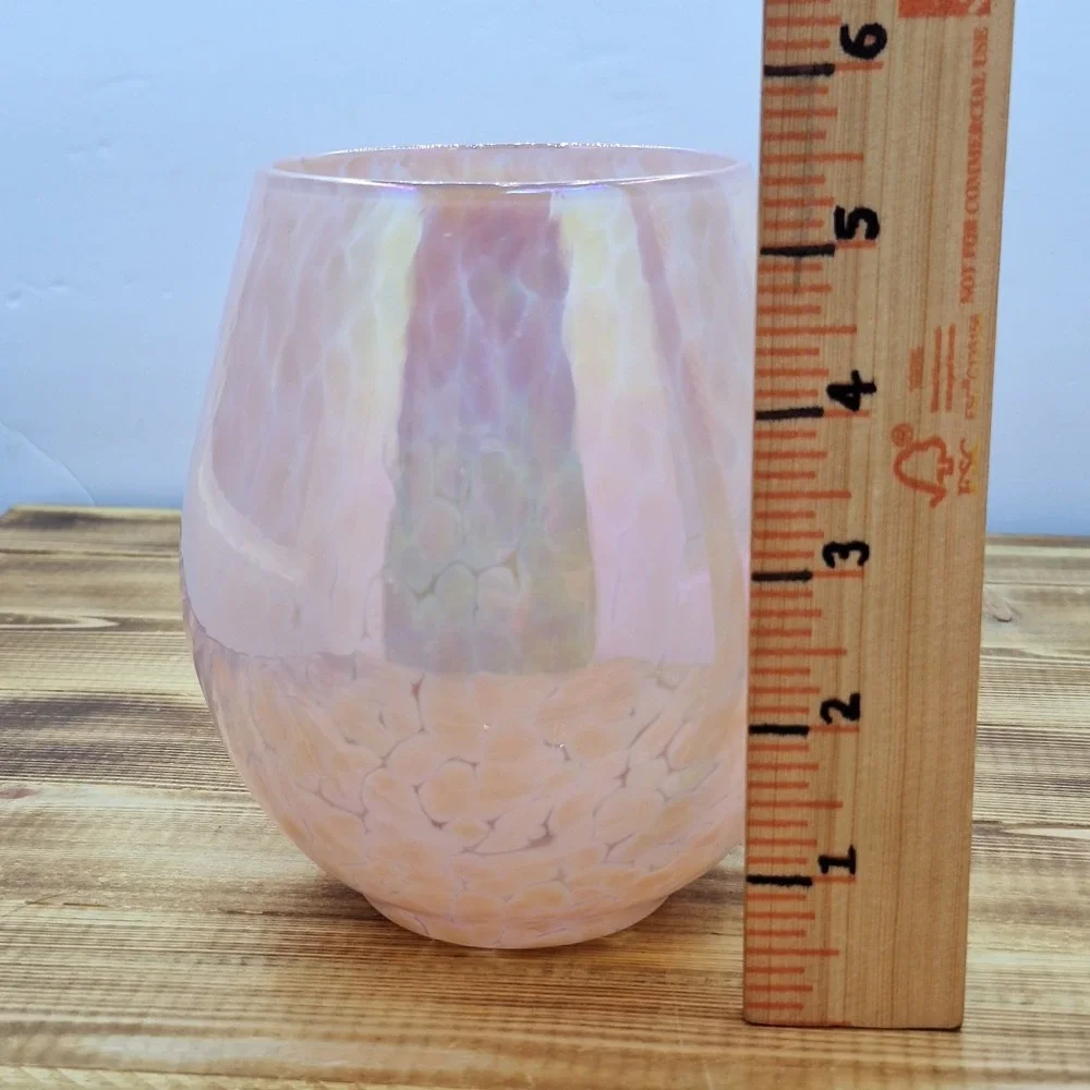 Pink Iridescent Studio Art Glass Hand Blown Vase Spotted 5.5 Inch Pontil‎